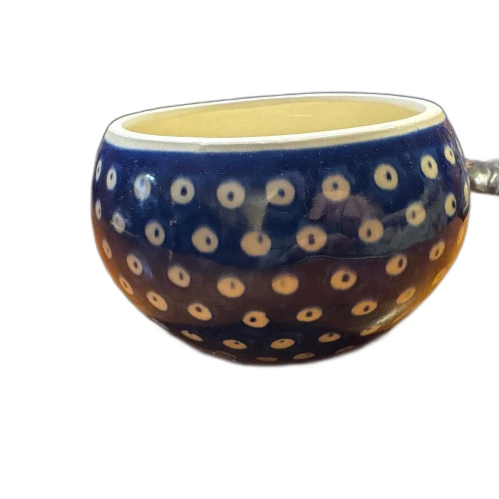 Polish Pottery Bowl Dark Blue and White Dots